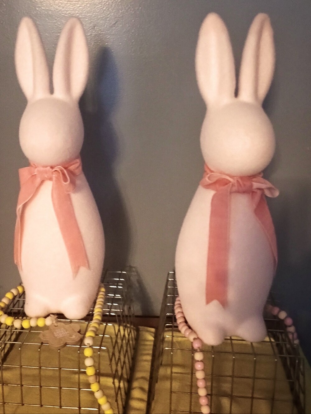 Kirkton House Flocked Velveteen Bunny Rabbit 2pc Set Easter Decor 16' Tall